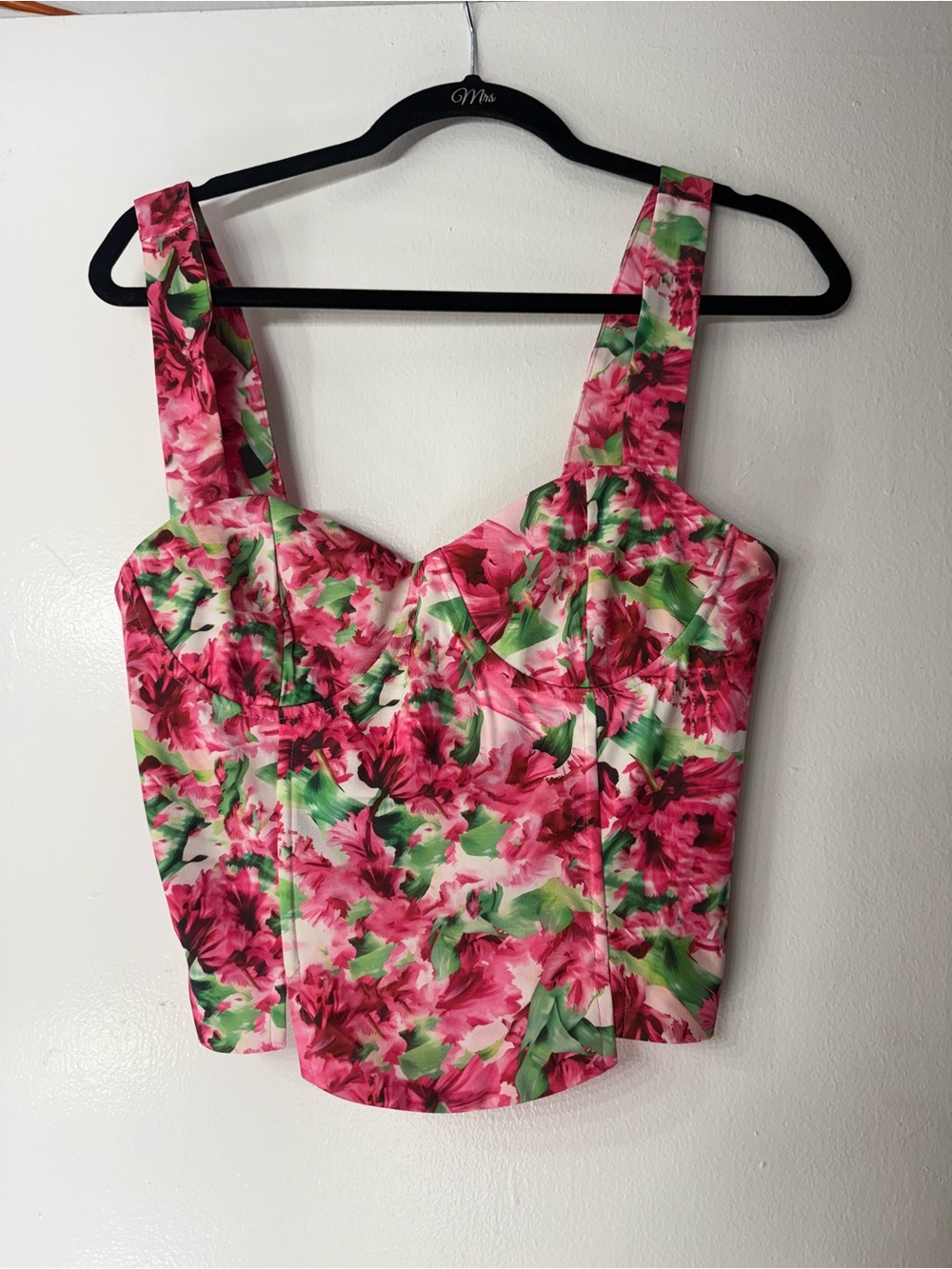 Floral Sweetheart Neckline Crop Top - Pink/Green